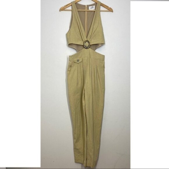 Nanushka Jumpsuit Amor Cut Out Cotton Twist On Waist  Deep V-Neck Yellow Small - Picture 5 of 11